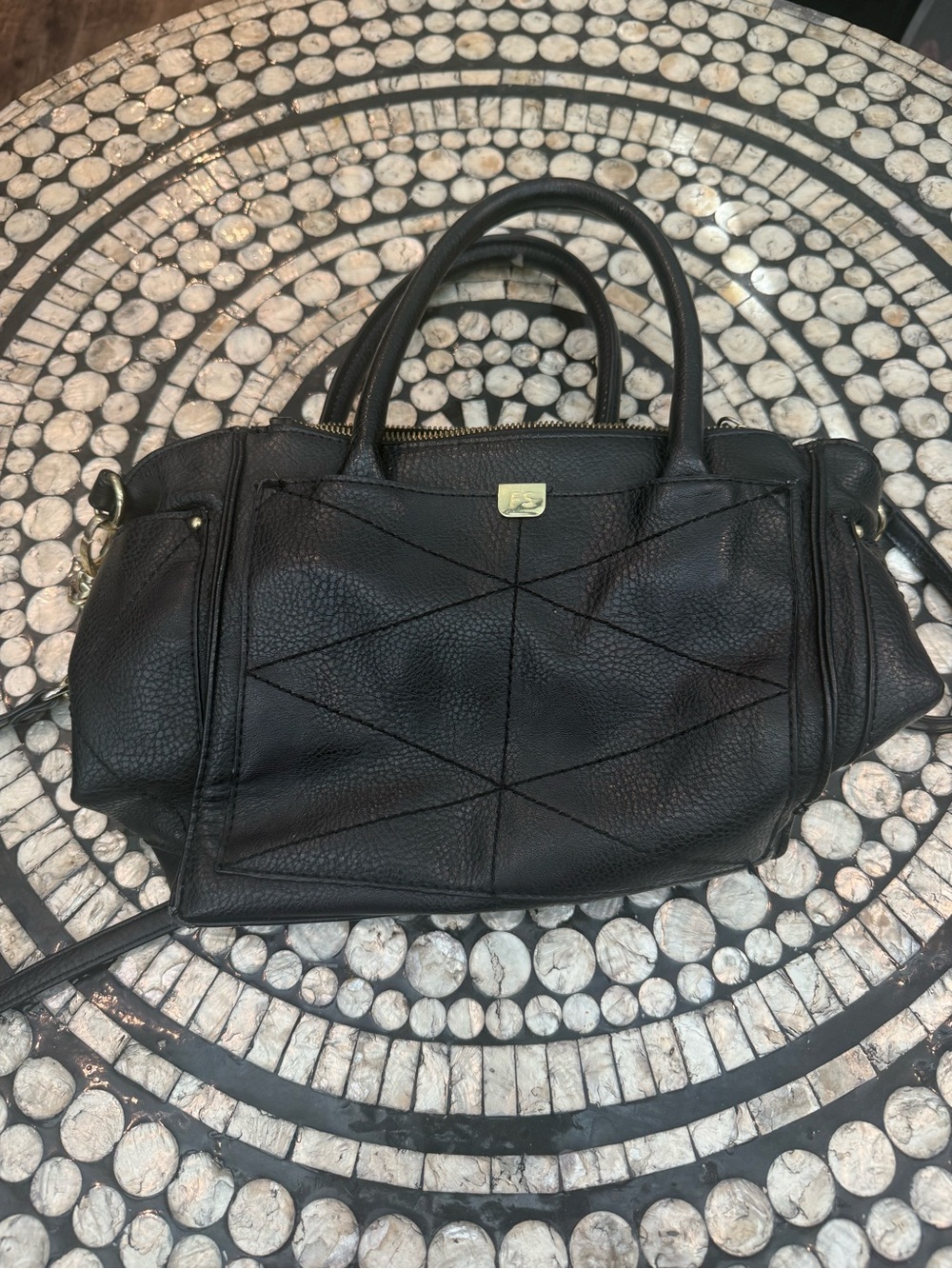 Franco Sarto Black Quilted-Pattern Satchel with Gold Hardware